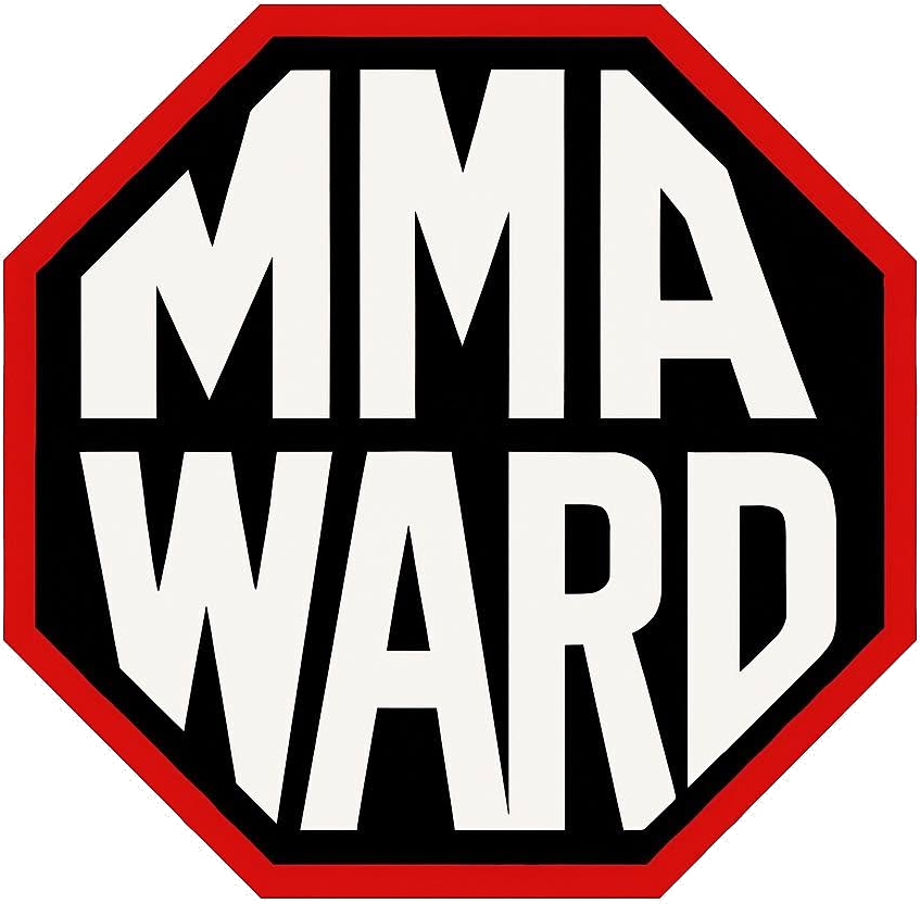 MMA Ward logo: white condensed letters on black inside a red octagon